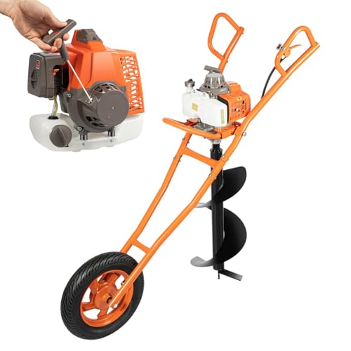 DAOHHFO 2-Takt Benzin Erdbohrer mit Handwagen, 63CC Erdbohrer Erdlochbohr, Benzin Pfahlbohrer Erdbohrgerät mit 30cm Bohrer, Gasbetriebener Erdbohrer mit Erdbohrer DAOHHFO 2-Takt Benzin Erdbohrer mit Handwagen, 63CC Erdbohrer Erdlochbohr, Benzin Pfahlbohrer Erdbohrgerät mit 30cm Bohrer, Gasbetriebener Erdbohrer mit Erdbohrer von DAOHHFO