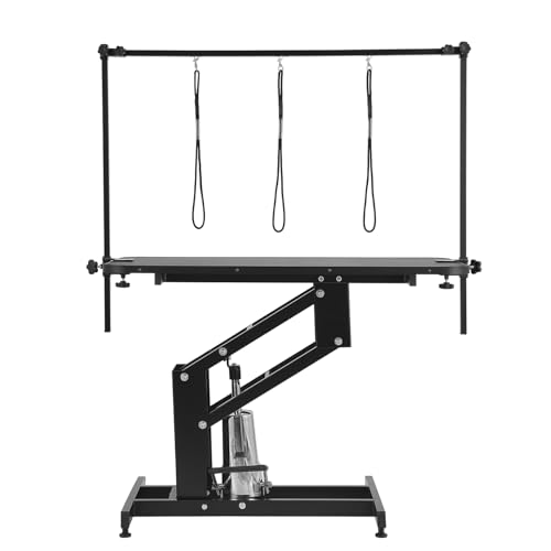 DARDVORLAG Hydraulischer Haustier-Frisiertisch – Höhenverstellbar 57–98 cm, rutschfeste PVC-Oberfläche, 3 Nylon-Hängestricke, Robuste Eisenkonstruktion von DARDVORLAG