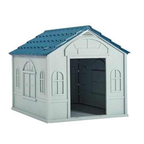 Kunststoff Hundehaus Outdoor Indoor Doghouse Welpen Shelter Wasserbeständige einfache Montage Robuste Hundehütte mit Luftauslässen und erhöhtem Boden von DARDVORLAG