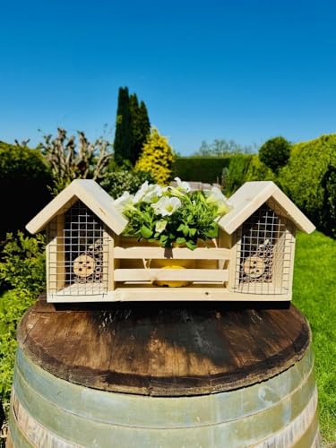 DARLUX Handgefertigtes Holz Insektenhotel L Wildbienen Nisthilfe Insektenhaus Blumenkasten Natur 20 x 48 x 14 cm (HxBxT) I Wetterfest I Bienenhaus I Produziert in der EU I Garten und Balkon von DARLUX
