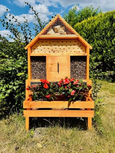 DARLUX Holz Insektenhotel XL Wildbienen Insektenhaus Blumenkasten Braun Holz von DARLUX