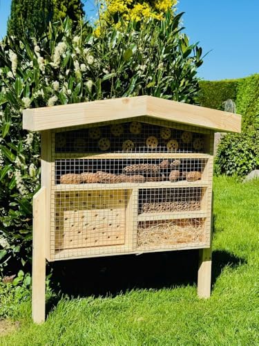 DARLUX Holz Insektenhotel XL Wildbienen Nisthilfe I Insektenhaus mit Blumenkasten aus Holz und Standfuß 76 x 56 x 18 cm (HxBxT) I Wetterfest I Bienenhaus I Produziert in der EU von DARLUX