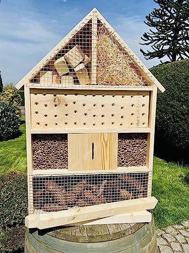 DARLUX Holz Insektenhotel XL mit Standfuß 97 cm Wildbienen-Nisthilfe Insektenhaus Naturbelassen von DARLUX
