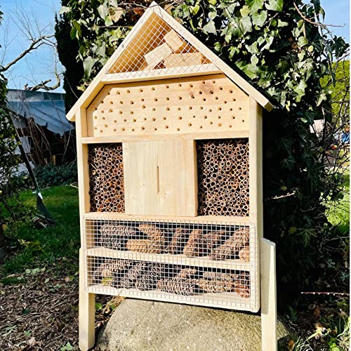 DARLUX Holz Insektenhotel XL mit Standfuß 97 cm Wildbienen-Nisthilfe Insektenhaus Naturbelassen von DARLUX