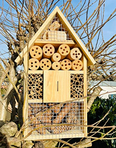 DARLUX Holz Umweltfreundliches Insektenhotel M Wildbienen-Nisthilfe 49x24x8 cm (HxBxT) Insektenhaus, Wetterfest, Naturbelassen, 3kg schwer, Schmetterlinge Marienkäfer, von DARLUX