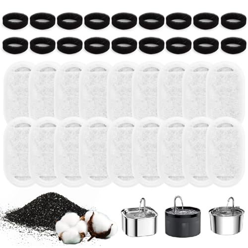 DASHUAIGE 36 Stück Ersatzfilter für Katzenbrunnen für Katzen, 18 Stück Aktivkohlefilter und 18 Stück Schaumstofffilter für 3,2 l, 2 l Katzen-Wasserbrunnen von DASHUAIGE