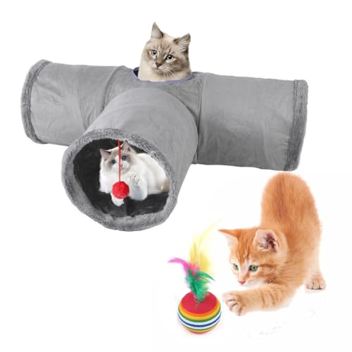DASIAUTOEM Katzentunnel, 3 Wege Faltbarer Kitty Tunnel, Katzenröhre mit Loch, Plüschball und Federspielzeug, T-Förmiger Katzenspieltunnel, Cat Tunnel Labyrinth für Katzen, Kaninchen, Meerschweinchen DASIAUTOEM Katzentunnel, 3 Wege Faltbarer Kitty Tunnel, Katzenröhre mit Loch, Plüschball und Federspielzeug, T-Förmiger Katzenspieltunnel, Cat Tunnel Labyrinth für Katzen, Kaninchen, Meerschweinchen von DASIAUTOEM