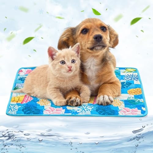 DASIAUTOEM Kühlmatte für Hunde und Katzen, Haustier Kühlmatte, Ungiftiges Gel, Selbstkühlende Haustier Kühlmatte, Hundematte Zuhause Outdoor Größe XL (100 x 70 cm) (Blaue Ananas) von DASIAUTOEM