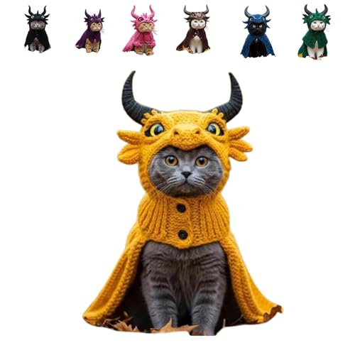 DIY Cat Pet Hoodie Set, Verstellbarer Katzenfeuchtigkeit, lustiger Haustierhand-Hoodie, niedliche Drachenrolle Spielen Haustier (Gelb) von DATOUJL
