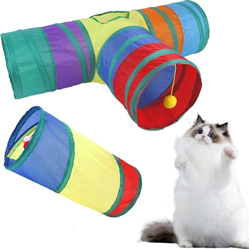 Katze Tunnel Rohr mit Plüsch Ball Spielzeug Zusammenklappbar, Bunny Tunnel, Frettchen Spielzeug, Katzenschläuche Und Tunnel Faltbare Katzenschläuche Und Tunnel Für Katzen, Kaninchen,A von DATOZA