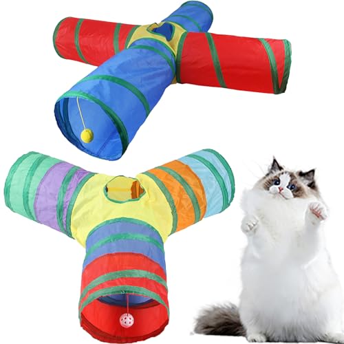 Katze Tunnel Rohr mit Plüsch Ball Spielzeug Zusammenklappbar, Bunny Tunnel, Frettchen Spielzeug, Katzenschläuche Und Tunnel Faltbare Katzenschläuche Und Tunnel Für Katzen, Kaninchen,B von DATOZA