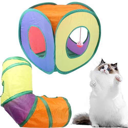 Katze Tunnel Rohr mit Plüsch Ball Spielzeug Zusammenklappbar, Bunny Tunnel, Frettchen Spielzeug, Katzenschläuche Und Tunnel Faltbare Katzenschläuche Und Tunnel Für Katzen, Kaninchen,D von DATOZA