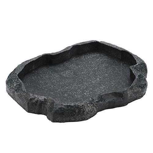 DAUERHAFT ABS Resin Reptile Rock Feeder Bowl für Schildkröten, Reptile Water Dish Futternapf, Imitation Rock Design, leicht zu reinigen und zu desinfizieren(M-Grün) von DAUERHAFT