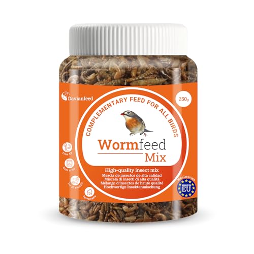 Wormfeed Mix - Premium Insektenmischung 250 g - Tenebrio- und Fliegenlarven für Vögel, Reptilien, Nagetiere, Fische - Reich an Proteinen mit Omega 3 und 6 - Aufzucht in Europa - Davianfeed von DAVIANFEED
