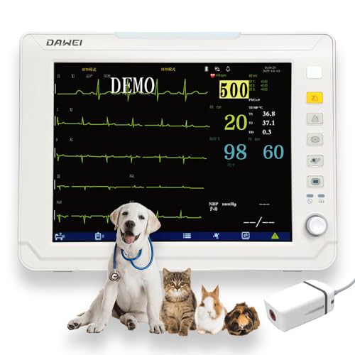Tierärztlicher Patientenmonitor mit ETCO2-Fähigkeit, 30,5 cm Multiparameter-Display für Hunde, Katzen und Tiere, Multiparameter-Intensivstation ETCO2, EKG, SPO2/HR, NIBP, RESP, Temperaturüberwachung von DAWEIanimed