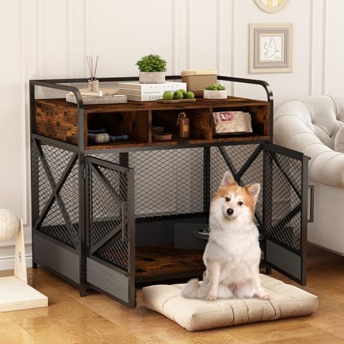 DAWNYIELD Hundekiste Möbel für Große Hunde, Hölzerne Indoor-Möbel Stil Hundehaus End Tabelle mit 3 Schubladen, Heavy Duty Hundehütte mit 360 ° Drehbaren Hundenapf Rustikales Braun DAWNYIELD Hundekiste Möbel für Große Hunde, Hölzerne Indoor-Möbel Stil Hundehaus End Tabelle mit 3 Schubladen, Heavy Duty Hundehütte mit 360 ° Drehbaren Hundenapf Rustikales Braun von DAWNYIELD