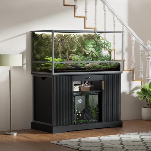 DAWNYIELD Reptilien Tank Ständer, Holzgestell für Aquarium, Aquarium Unterschrank, Terrarienständer mit Stauraum, Aquariumschrank für das Wohnzimmer, 120 x 60 x 80 cm, Schwarz von DAWNYIELD