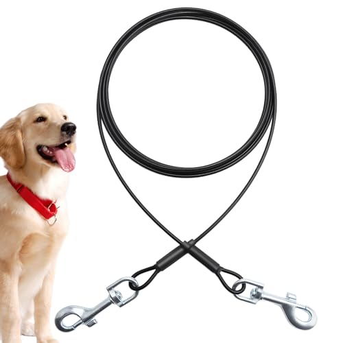 Hundeleine, kaufeste Kette, 3 m, robuste lange Hundeleine, Stahldrahtseil für Welpen, kleine Hunde, Trainingsleine für Hunde, Outdoor, Garten und Camping, 3 m (Schwarz, 3 m) von DAWRIS