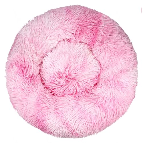 Katzenbetten für Hauskatzen, Beruhigendes Hundebett aus Plüsch in Donutform, Waschbar, Langes Plüsch-Donutkissen mit Rutschfester Unterseite,Pink-120CM von DAYKETNE
