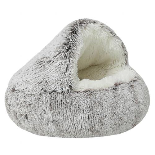 Plüsch-Katzenbett für Hauskatzen, Katzenschlafsack mit Kapuze, Hundehöhlenbett, großes, gemütliches, wärmendes, waschbares, rutschfestes Haustiernest,Brown-120cm von DAYKETNE