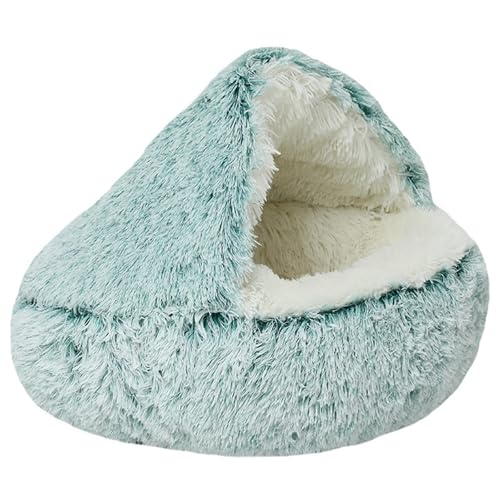 Plüsch-Katzenbett für Hauskatzen, Katzenschlafsack mit Kapuze, Hundehöhlenbett, großes, gemütliches, wärmendes, waschbares, rutschfestes Haustiernest,Green-100cm von DAYKETNE