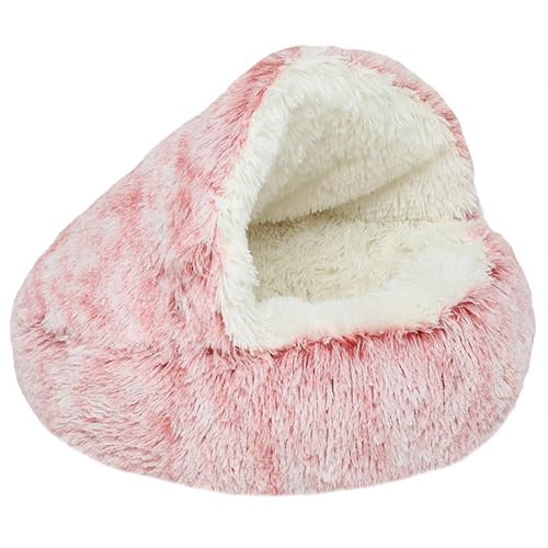 Plüsch-Katzenbett für Hauskatzen, Katzenschlafsack mit Kapuze, Hundehöhlenbett, großes, gemütliches, wärmendes, waschbares, rutschfestes Haustiernest,Pink-100cm von DAYKETNE