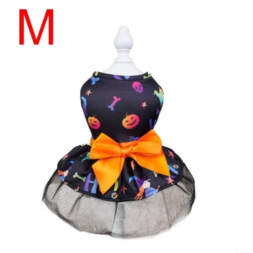Entzückendes Halloween-Outfit für kleine Hunde, bequemes Baumwoll-Tüll-Kleid mit lustigen Motiven (B) von DAZZLEEX