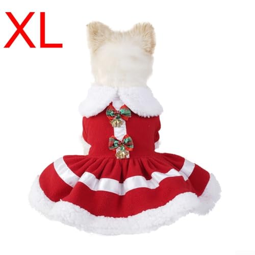 Weihnachts-Outfit für Hunde, weiches Fleece, Winterkleid mit niedlichem Schleifen-Haarband für Feiern (Größe XL) von DAZZLEEX