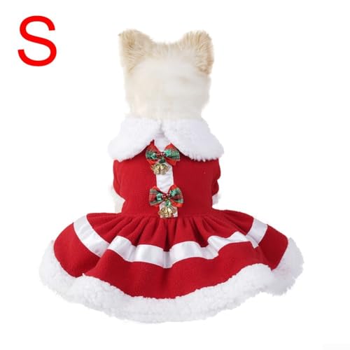 Weihnachts-Outfit für Hunde, weiches Fleece, Winterkleid mit niedlichem Schleifen-Haarband für Feiern (S) von DAZZLEEX