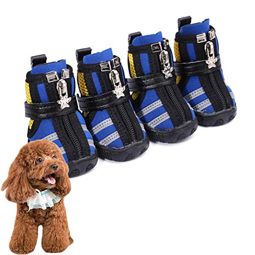 DC CLOUD Hundeschuhe Pfotenschutz Hundestiefel Anti-rutsch Schuhe Für Hunde Mit Reißverschluss Atmungsaktiv Und Bequem Für Kleine Hunde Outdoor-Sport Blue,#3 von DC CLOUD