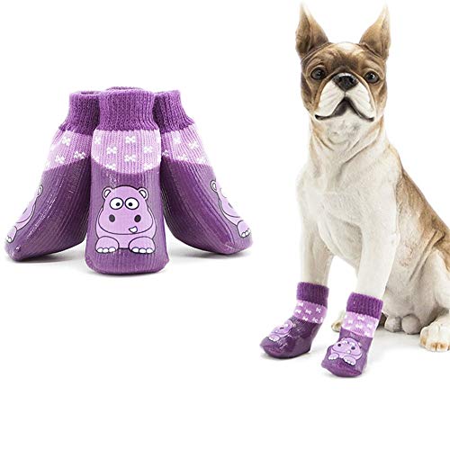 DC CLOUD Socken Hund Indoor Anti-rutsch Socken Für Hunde Katzensocken Für Katzen Weich wasserdichte Hundesocken Pfotenschutz Hund Hitze Für Kleine Hunde Purple,#2 von DC CLOUD