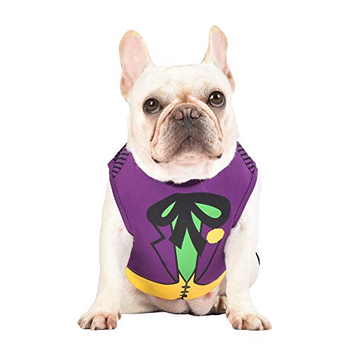DC Comics Joker Hundekostüm klein (S) | Superhelden-Kostüm für Hunde | lila Hunde-Halloween-Kostüme für kleine Hunde, süßes Joker-Kostüm | Siehe Größentabelle für Details von DC Comics