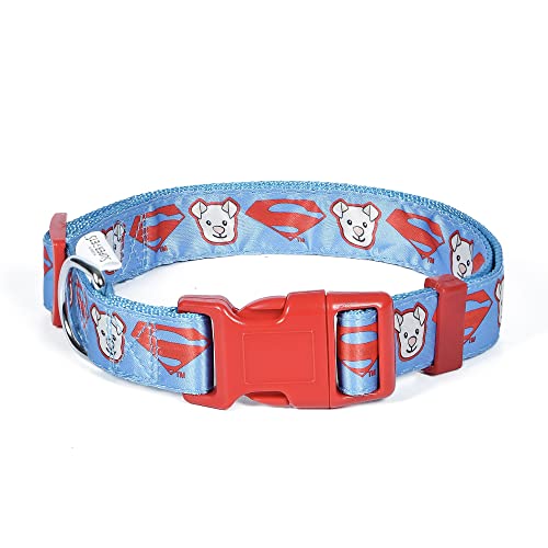 DC Comics League of Super-Pets Krypto Superman Hundehalsband, klein | offiziell lizenziertes DC Liga of Super-Pets Hundehalsband | kleines Hundehalsband DC Krypto Superman Stil mit D-Ring für Leine von DC Comics