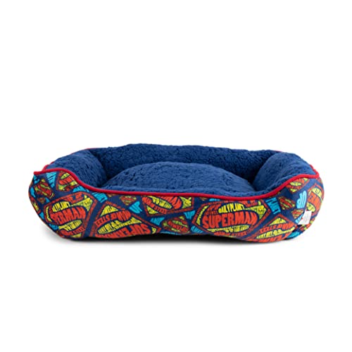 DC Comics for Pets Superman-Logo Hundebett | weich und bequem Superhelden-Hundebett für Haustiere | Blau und Rot erhöhtes Hundebett 24 x 19 x 8 von DC Comics