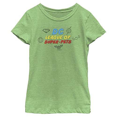 DC League of Super-Pets Girl's Logo Doodle T-Shirt, Green Apple, Large, apfelgrün, Large von DC Comics