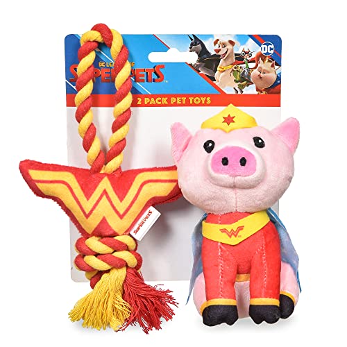 DC: SuperPets 15,2 cm PB Plüschfigur Spielzeug & Wonder Woman Logo Seil Haustier Spielzeug 2 Stück | 2 Stück Kollektion PB & Wonder Woman Hundespielzeug Seil Ziehen Plus Plüsch | PB Wonder Woman von DC Comics