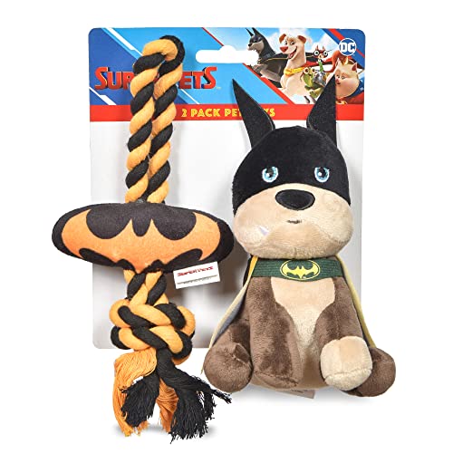 DC: SuperPets 15,2 cm Ace Plüschfigur Spielzeug & Batman Logo Seil Haustier Spielzeug 2 Pack | 2 Stück Kollektion Batman Hundespielzeug Seil Ziehen Plus Plüsch | Ace Batman Hund Plüsch + Seil von DC Comics