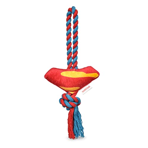 DC: Superman Logo Rope Pet Toy | Superman Hundespielzeug Seil Zerren mit Plüsch | Hund Plüsch & Seil Spielzeug Superman DC Superman Logo | Justice League Dog Rope Tug Toy Superman Logo von DC Comics