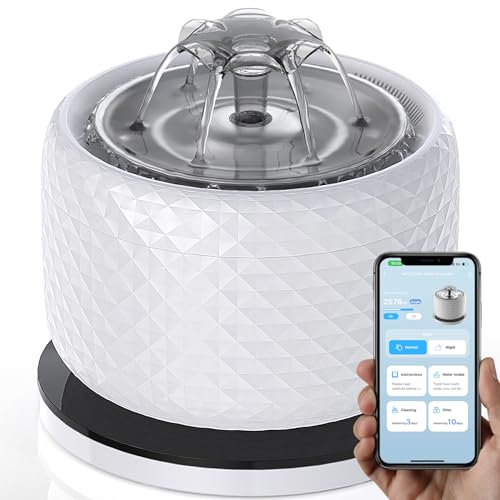 Katzen Wasserbrunnen mit APP-Steuerung, 3,345.2 g/3.5L Smart Cat Wasserspender mit Edelstahldeckel, Kabellose Pumpe, Ultra Leise Haustier Trinkbrunnen für Katze Innen, 2.4GHz Wi-Fi Katzen Wasserbrunnen mit APP-Steuerung, 3,345.2 g/3.5L Smart Cat Wasserspender mit Edelstahldeckel, Kabellose Pumpe, Ultra Leise Haustier Trinkbrunnen für Katze Innen, 2.4GHz Wi-Fi von DCIOGAT
