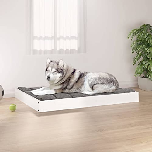 Animals & Pet Supplies Hundebett Weiß 101,5 x 74 x 9 cm Massivholz Kiefer von DCRAF