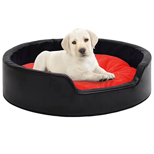 DCRAF Furniture-sets-Hundebett schwarz und rot 99x89x21 cm Plüsch und Kunstleder von DCRAF