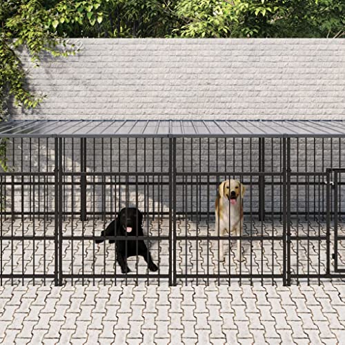 Farbe: Schwarz-Outdoor Hundehütte mit Dach aus Stahl 13,14 m von DCRAF