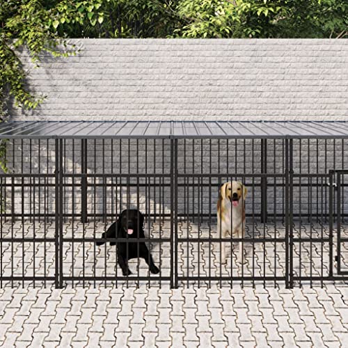 Farbe: Schwarz-Outdoor Hundehütte mit Dach aus Stahl 9,38 m von DCRAF