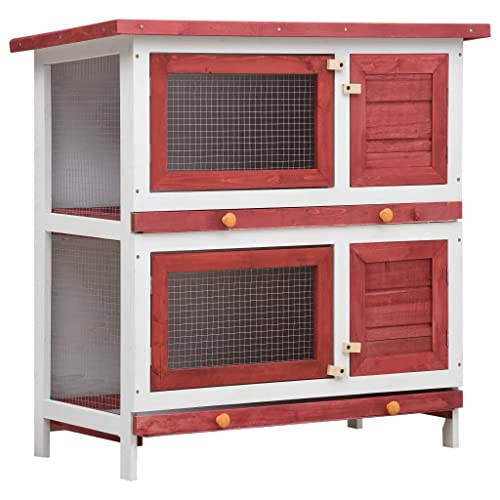 Furniture Set-Outdoor Kaninchenstall 4 Türen rot Holz von DCRAF