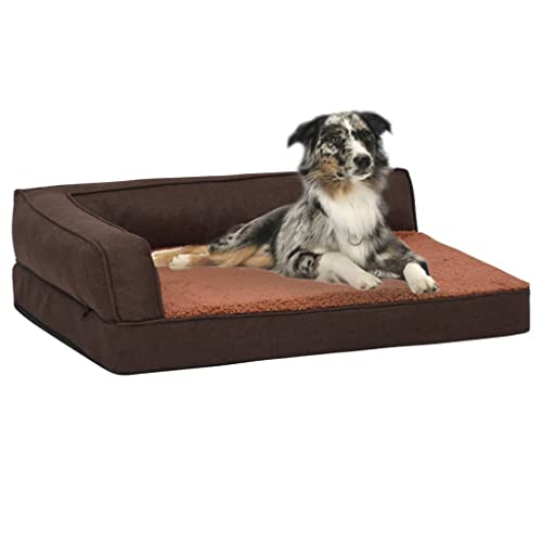 Furniture-sets-Ergonomische Hundematratze 75x53 cm Leinenoptik Fleece braun von DCRAF