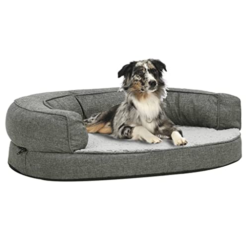 Home Furniture Garden Hundebett, ergonomisch, 75 x 53 cm, Leinenoptik, Fleece, Grau von DCRAF