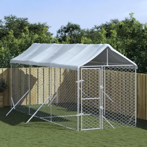 Home Furniture Garden Outdoor Hundehütte mit Dach silber 2x6x2,5m Stahl verzinkt von DCRAF