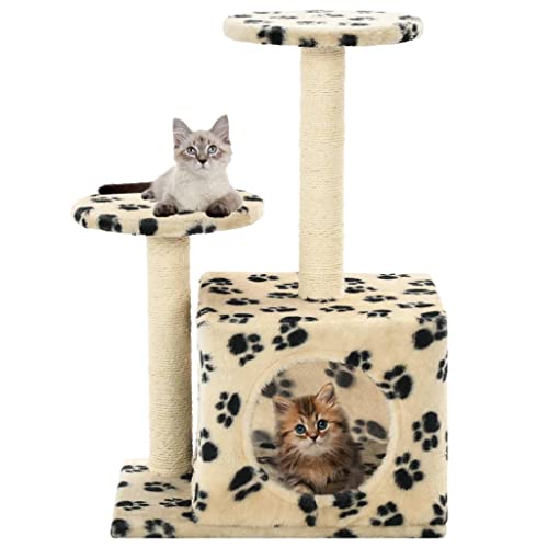 Home Furniture Katzenbaum mit Sisal-Kratzstämmen, 60 cm, Beige Pfotenabdrücke von DCRAF