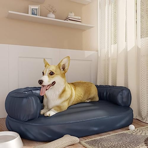 Möbelset - Ergonomisches Schaumstoff Hundebett dunkelblau 88x65 cm Kunstleder von DCRAF