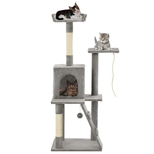 Tier- und Haustierbedarf, Haustierbedarf, Katzenbedarf, Katzenmöbel, Katzenbaum mit Sisal-Kratzstämmen, 120 cm, Grau von DCRAF